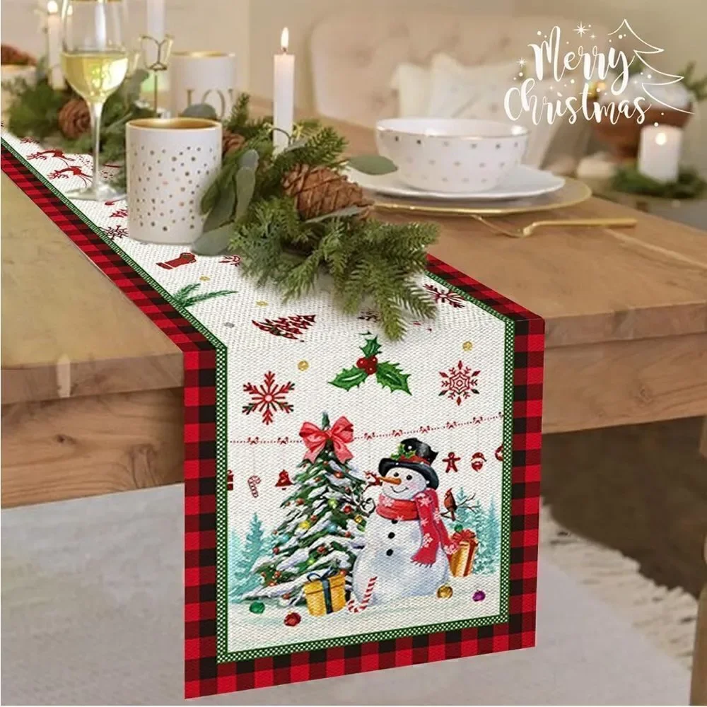 Christmas Burlap Linen Blend 108x13” Buffalo Plaid Table Runner